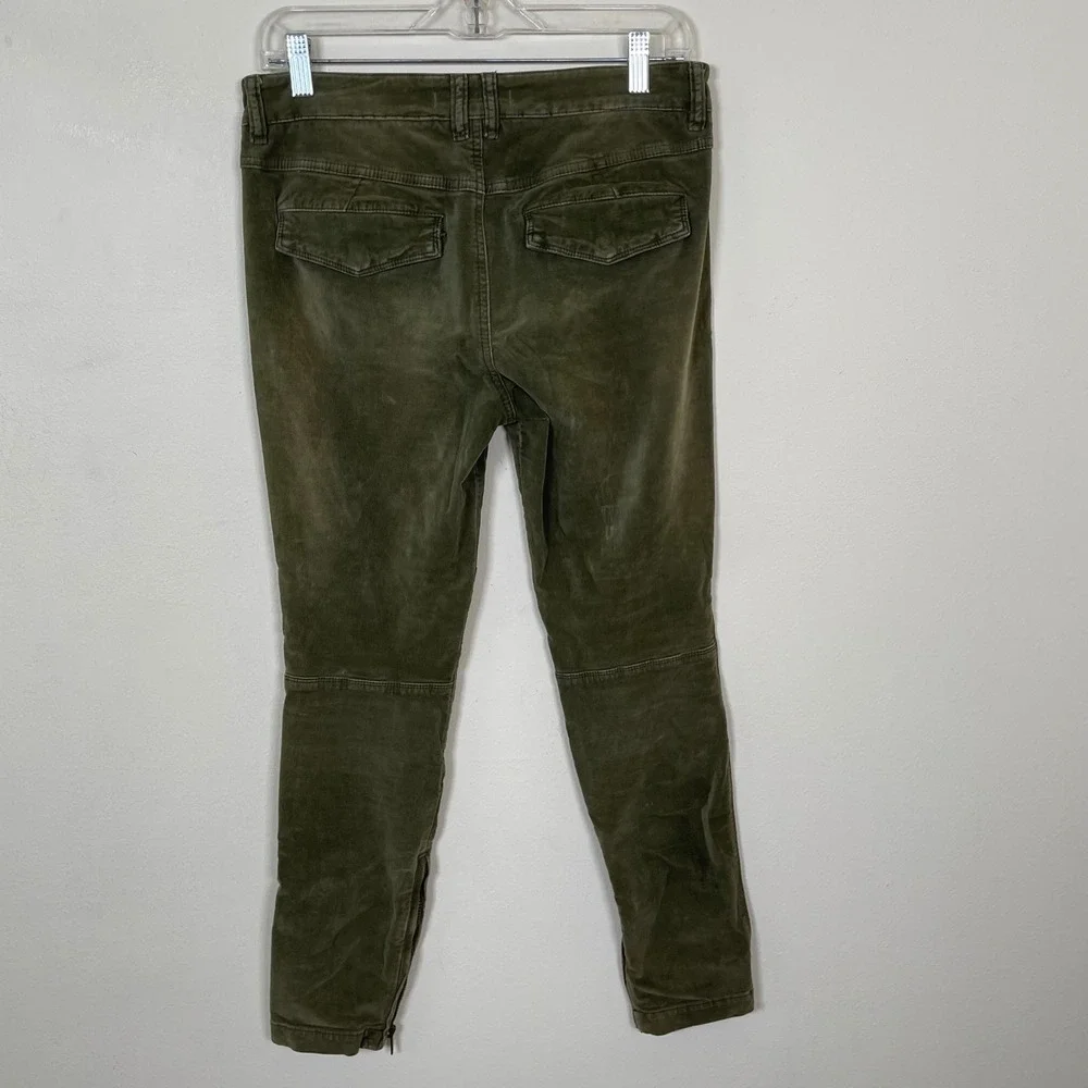 Free People Moto Corduroy Skinny‎ Pants Womens 26 Olive Green Ankle Zip Pocket